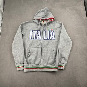 Vintage Italia Zip Up Hoodie Grey Y2K Italian Flag Graphic Sweatshirt XL